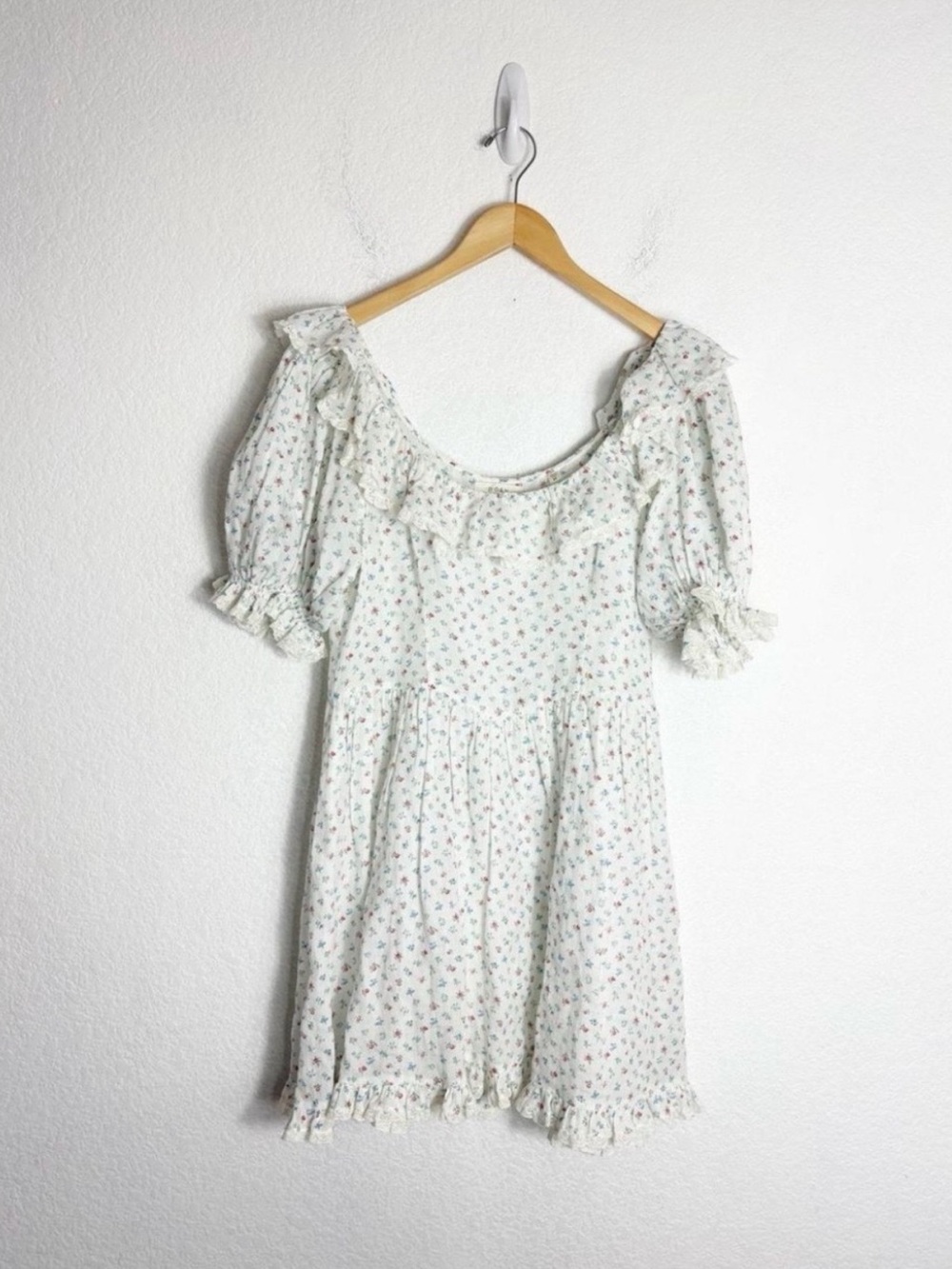 DÔEN Blume Dress White Floral Mini Dress 100% Ramie - Picture 5 of 5